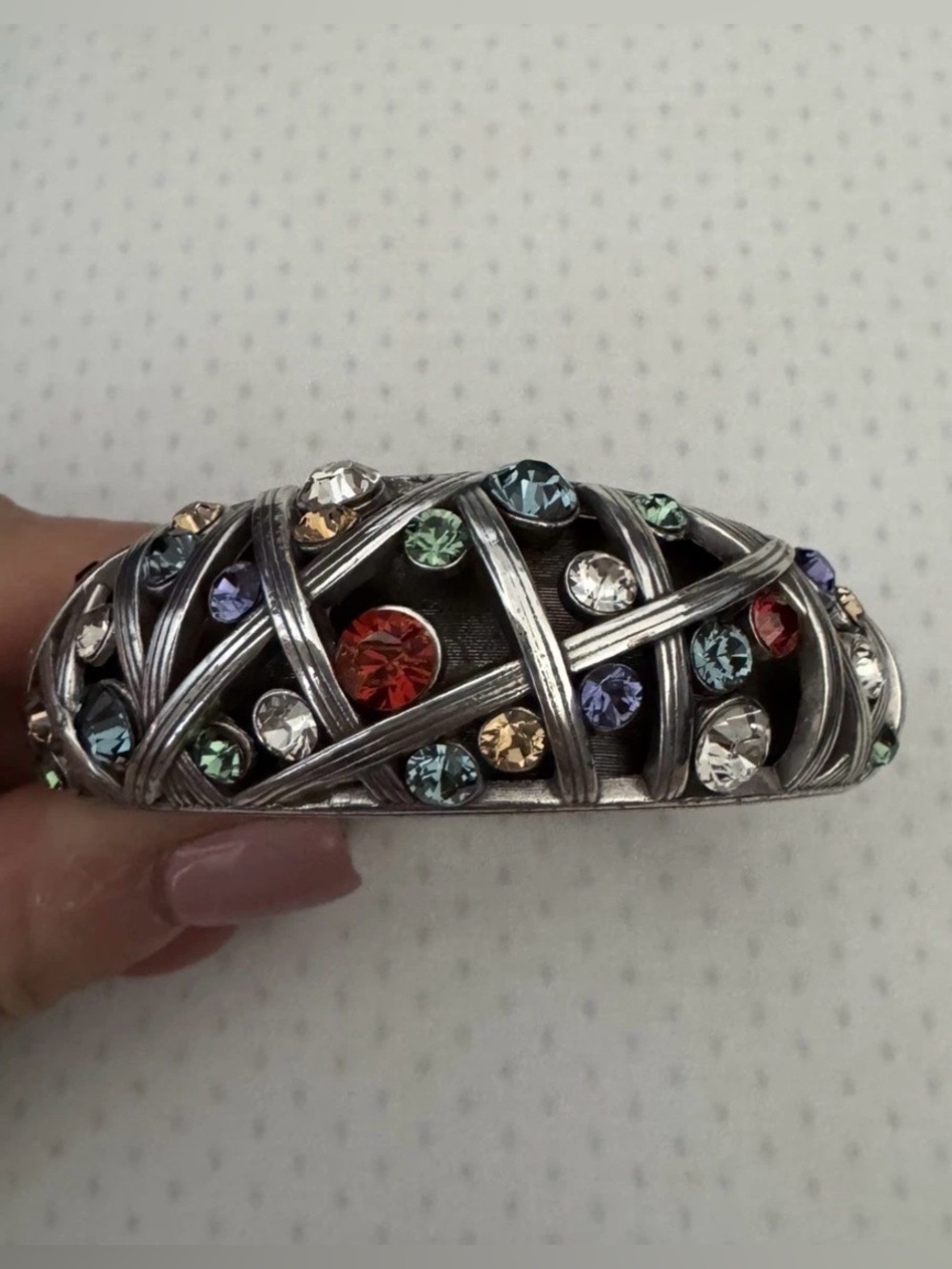 ✨ BRIGHTON VTG+ Silver Bangle Bracelet with Blue and Red SWAROVSKI Crystals